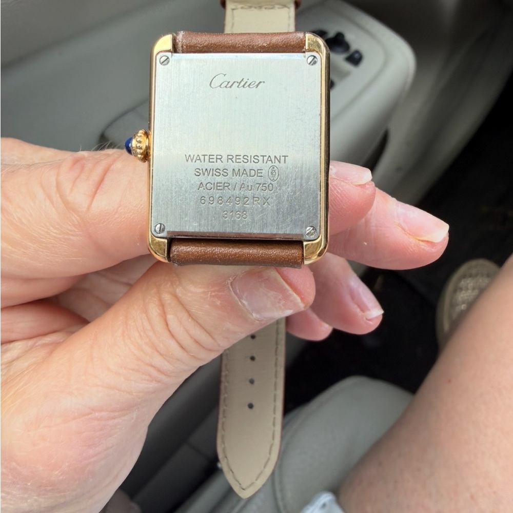 Cartier 18k yellow gold LADIES Tank Solo Brown Leather Strap Tank Watch Small - Picture 6 of 10